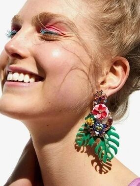 Zara  Rio Monstera Green Leaf Earrings